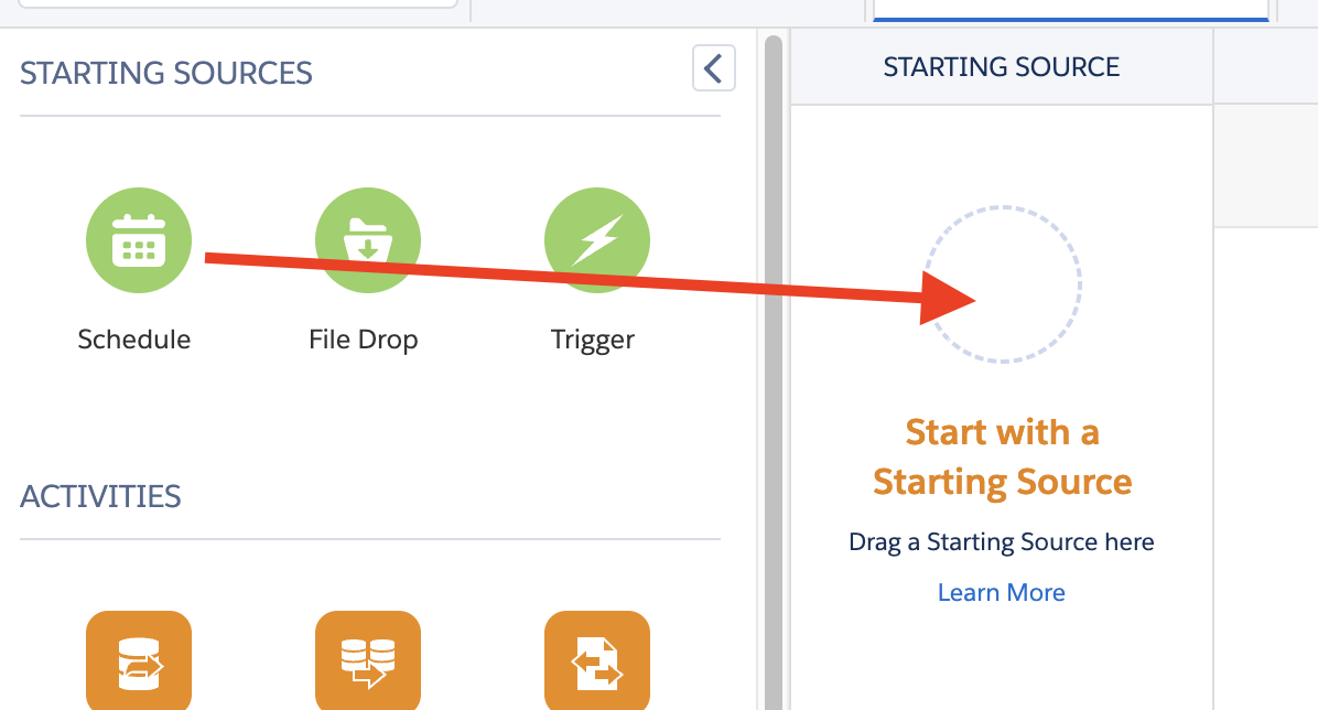 Drag "Schedule" to the Starting Source column